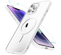 OWKEY Coque Magnétique pour iPhone 12 Pro Max avec MagSafe et Verre Trempé, Protection de Grade Militaire, Étui Mince Antichoc à l'Extérieur, Blanc