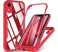 OWKEY Coque pour iPhone XR, Antichoc Housse avec Protection D'écran Intégré, 360 Degrés Full Body Protection Case Double Face Bumper Etui Coque pour iPhone XR, 6.1 Pouces-Rouge