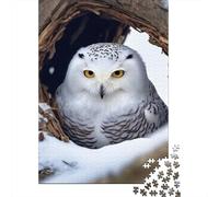Owl 1000 Pièces Papier Résistant Chouette Blanche Neige Puzzle Adultes Puzzle Portable Soirée Jeux en Famille Stimulant Et Amusant Niveau Difficulté 38x26cm/1000pcs
