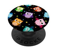 Owl Bird Horned Owl Nocturnal Spotted Black Baby Owl PopSockets PopGrip Adhésif