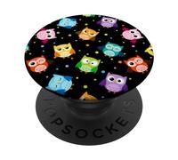Owl Bird Horned Owl Nocturnal Spotted Black PopSockets PopGrip Adhésif