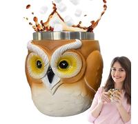 Owl Coffee Mug, 3D Owl Cup, Stainless Steel Water Container, 4,33 x 4,72 x 3,54 pouces Mignon Animal Resin Crafts, Nocturnal Bird Design Cups for Travel, Outdoor, Home and Work