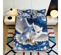 Owl Moon Drap Housse Impression 3D Microfibre Doux Anti-Froissement | 140x200x25cmConception Poche Profonde Cadeau Chambre Microfibre Décor Chambre Résistant Glissement