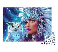 Owl Queen Fantasy 1000 pièces Puzzle Femme Autochtone Chouette Adulte Carton Décompression Éducatif Cadeau Anniversaire 38x26cm