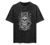 Owl Skull Torch Dagger Rose Retro School Black T-Shirt Printed Tee Graphic Top for Men Unisex Shirt L