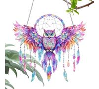 Owl Sun Catcher, 2D Stained Acrylic Sun Catcher, Feather Dream Catch with Colorful Wings,7.87x6.69 inches, for Living Room, Bedroom Decoration, Multicolor