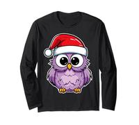 Owl Wearing Santa Hat Owl Lover Christmas Xmas Manche Longue