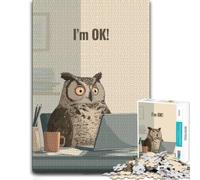 Owl Working on Laptop, 'I'm OK!' Puzzle 1000pcs (52x38cm) pour Passionnés | Un puzzle papier imprimé en couleur pendant les soirées tranquilles, pour se détendre.