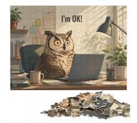 Owl Working on Laptop, 'I'm OK!' Puzzle en Bois 500 pièces, Cadeau Loisir | Une activité sans écran autour de la table: une progression régulière pendant le temps libre.