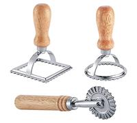 OWLEEN Lot de 3 emporte-pièces pour raviolis avec rouleau, moule avec poignée en bois pour pâtes, boulettes lasagnes, tartes