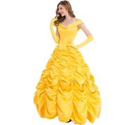 OwlFay Femme Princesse Belle Déguisement Beauty and Beast Carnaval Halloween Cosplay Fancy Dress Up Robe Jaune+Accessoires L