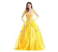 OwlFay Femme Robe de Princesse Belle Déguisement Carnaval Halloween Cosplay Fancy Dress Up Robe Jaune L