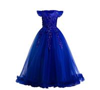 OwlFay Filles Robe de Princesse Fleur Soirée en Dentelle Robe de Brodée Mariage Demoiselle d'honneur Longue Robe Pageant Anniversaire Soirée Carnaval Fête Bleu 11-12 Ans