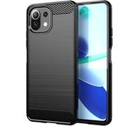 owlhold Coque pour Xiaomi 11 Lite 5G NE/Mi 11 Lite 4G/5G, Housse Premium TPU Souple Texture Fibre de Carbone Etui Protection Téléphone Antichoc, Anti-Rayures, AntiDérapante, Silicone Case Bumper, Noir