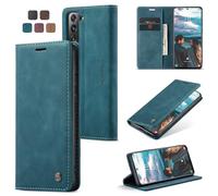 owlhold Coque Samsung Galaxy S21 FE, Housse Antichoc en Cuir PU Premium Fentes Cartes Etui Pochette de Portefeuille avec Fonction Support Case à Rabat pour Samsung Galaxy S21 FE - Bleu Vert