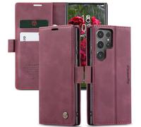 owlhold Coque Samsung Galaxy S24 Ultra 5G, Housse Antichoc en Cuir PU Premium Fentes Cartes Etui Pochette de Portefeuille avec Fonction Support Case à Rabat pour Samsung Galaxy S24 Ultra 5G -Vin Rouge