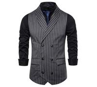 OWLKAY Gilet Homme Slim Fit Double Boutonnage Rayures Verticales Basic Gilet Homme Mode Urbain Casual Blazer Gilet Homme Gentleman Business Travail Costume De Gilet Homme C-Dark Grey XL