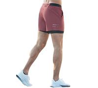 OWLKAY Shorts 2 en 1 Hommes Shorts Course D’Été Shorts D’Entraînement Shorts D’Entraînement Short Compression Intérieure Pantalon D’Entraînement Pantalon D’Entraînement Fitness Short E-Rose Red L