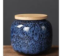 OWLONLINE Bocal à thé portable four Transformation glaçure pot à thé en porcelaine bonbons/miel/café/cuisine stockage d'épices-capacité 230 ML, bleu profond