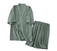 OWLONLINE Kimono Japonais Pyjamas pour Hommes Haut à Manches Courtes et Pantalon Ensemble de Pyjama de Nuit Taille XL-A17