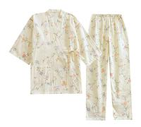 OWLONLINE Pyjama Kimono Japonais pour Femme en Pur Coton Confortable Taille M-O8