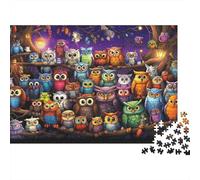 Owls Gathering Night 1000 pièces Puzzle Rassemblement Chouettes Colorées Adulte Carton Décompression Idée Cadeau