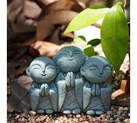 OwMell Lot de 3 statues Jizo japonaises en pierre - Bouddha japonais - Statue de moine Jizo - Figurine commémorative - Décoration d'aquarium - Décoration de jardin ou d'extérieur - 7,6 cm - Sourire