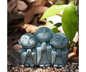 OwMell Statue de moine jizo japonais, figurine de Bouddha Jizo commémoratif pour aquarium - Sourire