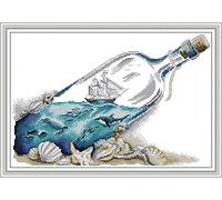 OWN4B Kit de broderie au point de croix estampé, motif imprimé mer dans une bouteille 11CT 54,1 x 38,1 cm