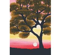OWN4B Kit de broderie au point de croix estampillé, motif imprimé arbre et coucher de soleil 11CT 36,1 x 46 cm (arbre)