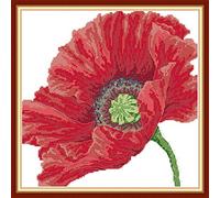 OWN4B Kit de broderie au point de croix Motif coquelicot Rouge 11 carats 41,9 x 41,9 cm