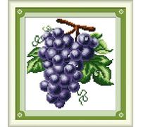 OWN4B Kit de broderie au point de croix Motif imprimé Goutte d'eau raisin 11 ct 26,9 x 27,9 cm