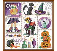OWN4B Kit de broderie au point de croix Motif imprimé Halloween 11 ct 40,9 x 40,9 cm