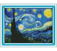 OWN4B Kit de broderie au point de croix Motif imprimé Nuit étoilée de Van Gogh 11 carats 58,9 x 45 cm