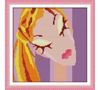 OWN4B Kit de broderie au point de croix pré-imprimé, motif estampillé tendance Girlfriend 11CT 32 x 32 cm (fille 2)