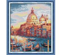 OWN4B Kit de broderie au point de croix pré-imprimé, motif estampillé Venise Water City 11CT 33 x 37,1 cm (Venise)