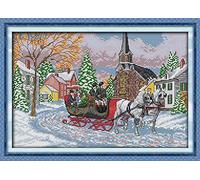 OWN4B Kit de broderie au point de croix pré-imprimé, motif traîneau de cheval estampillé 11 ct 48 x 35,1 cm