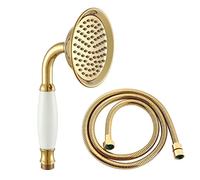 Ownace Pommeau de douche victorien en en titane doré - Grande taille - 10,7 cm - Traditionnel - Laiton et céramique - Pommeau de douche téléphonique et tuyau de 140 cm - Pour salle de bain