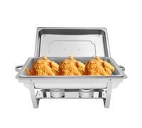 Owneed Chafing Dish Buffet - 9 l - Avec cadre pliable - Chauffe-plat - En acier inoxydable - Pour restauration, buffet, fête, mariage - Argenté - 62 x 34 x 31 cm