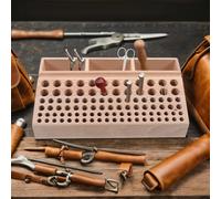 Owneed Porte-outils en bois et cuir - 98 trous - Pour travaux manuels en cuir - Organiseur DIY pour tampons, clous, menuiserie, studio de table