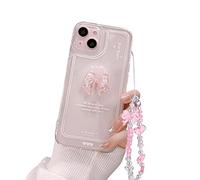 Ownest Compatible avec Coque iPhone 13 Mini Cute Rose Arc Aesthetic Transparent Slim Design Antichoc Housse TPU Femme Fille Camera Lens Protection Etui + Flash Color Crystal Perles Chaîne