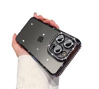 Ownest Compatible avec Coque iPhone 15 Pro Max Paillettes Aesthetic Flash Glitter Luxe Diamond Camera Protection Housse Cristal Mignon Mode Etui de Téléphone Cute Lentilles Femme Case - Noir