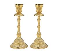OwnMy Lot de 2 Chandeliers Vintage en métal 18,8 cm, élégants bougeoirs en Laiton pour décoration de Table de Salle à Manger, décoration de Mariage ou de Maison Doré
