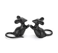 OwnMy Lot de 2 sculptures de jardin en fonte pour extérieur, souris noires creuses sculptées pour bureau, figurine animale créative pour intérieur et extérieur pour terrasse, décoration d'intérieur et