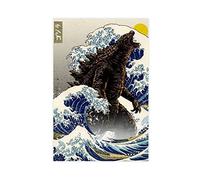 OWNPET Impression sur toile Godzilla - Motif vague géante du Japon - Décoration murale pour salon, chambre à coucher - Sans cadre - 30 x 45 cm