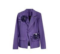Ownwfeat Blazer de bureau pour femme avec appliques épissées et dos fendu détail design amincissant mode manteau, violet, L
