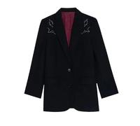 Ownwfeat Blazer élégant pour femme avec détails en diamant dans le dos, manteau à revers formel décontracté, haut à poche simple boutonnage, Noir , XS