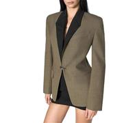 Ownwfeat Blazer élégant pour femme avec poches, revers cranté à un seul bouton, manches longues, coupe ample, manteau décontracté, couleur photo, M