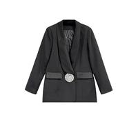 Ownwfeat Blazer formel de luxe pour femme avec détails en diamant épissé simple boutonnage coupe ample élégant manteau de cérémonie, Noir , L