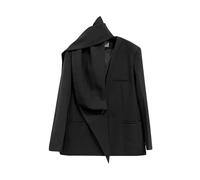 Ownwfeat Blazer streetwear pour femme avec col en V et poches en patchwork, manteau ample à bouton unique, Noir , XL